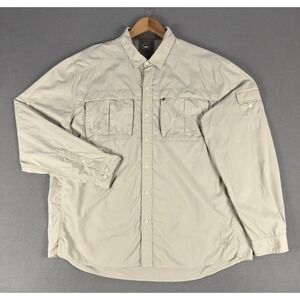 REI Shirt Mens XL Beige Performance Hiking Safari Roll Tab Ventilated Nylon